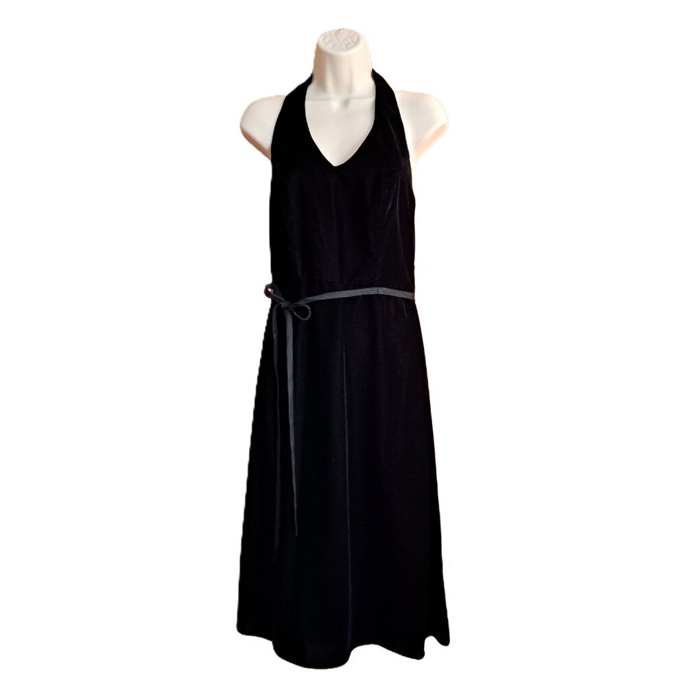 Davids Bridal Velvet Dress Black Halter Midi Sz 6 Formal Holiday Prom Wedding